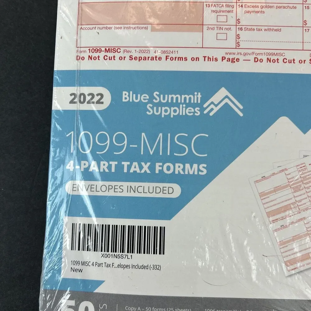2022 1099-MISC 4 Part Tax Forms 50 Sets Blue Summit Supplies NEW Sealed